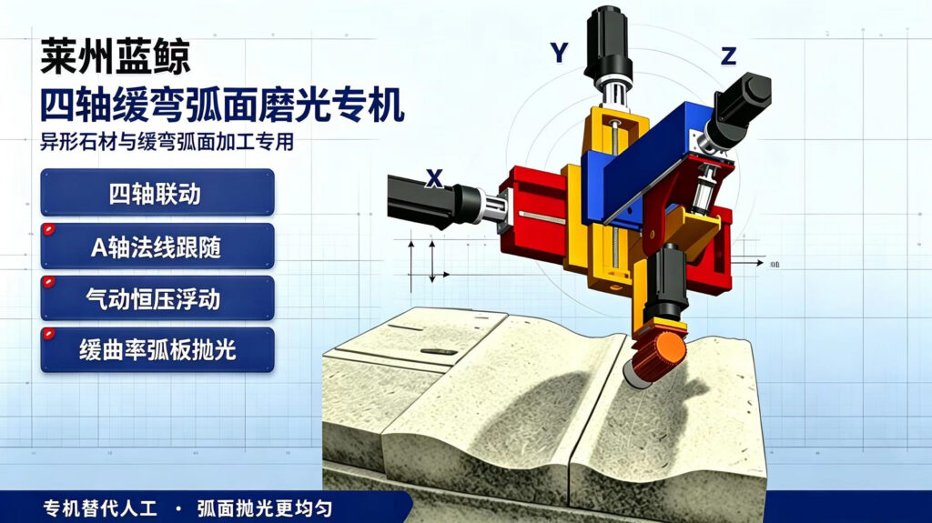 四轴缓弯弧面磨光专机 · 随形加工结构示意图